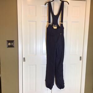 VTG FERA Hefti Stretch Bib Ski Pants Navy Adjustable Strap Women 10R Ankle Scuff